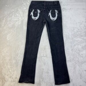Vtg True Religion Joey Women 30 Black Low Rise Flare Bootcut Y2K Painted Jeans